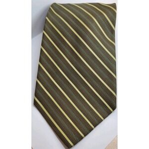 Pavone Men's Tie Green‎ Gold Striped 100% Silk Made In Italy Luxury Necktie